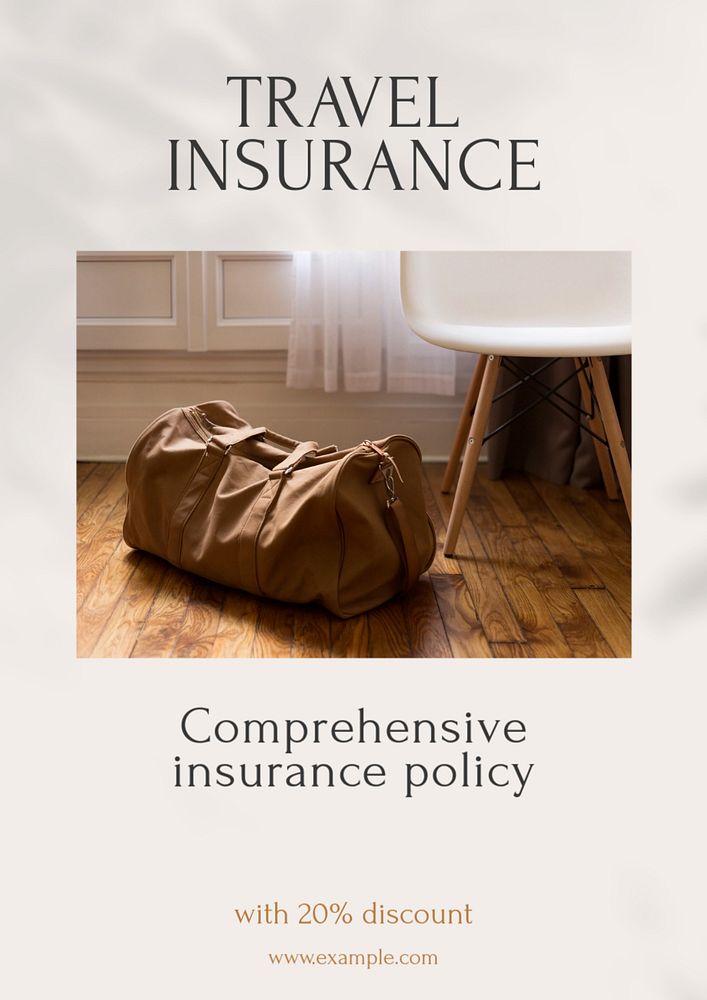 Travel insurance poster template, editable text & design