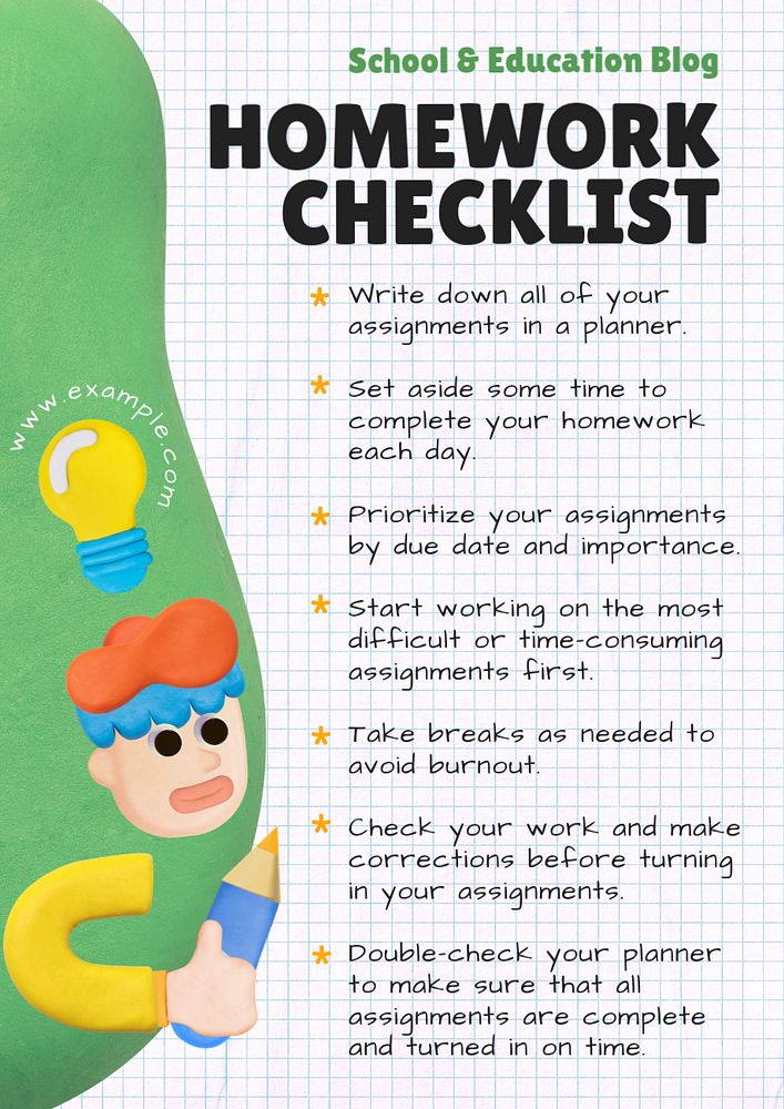 Homework checklist poster template, editable text and design