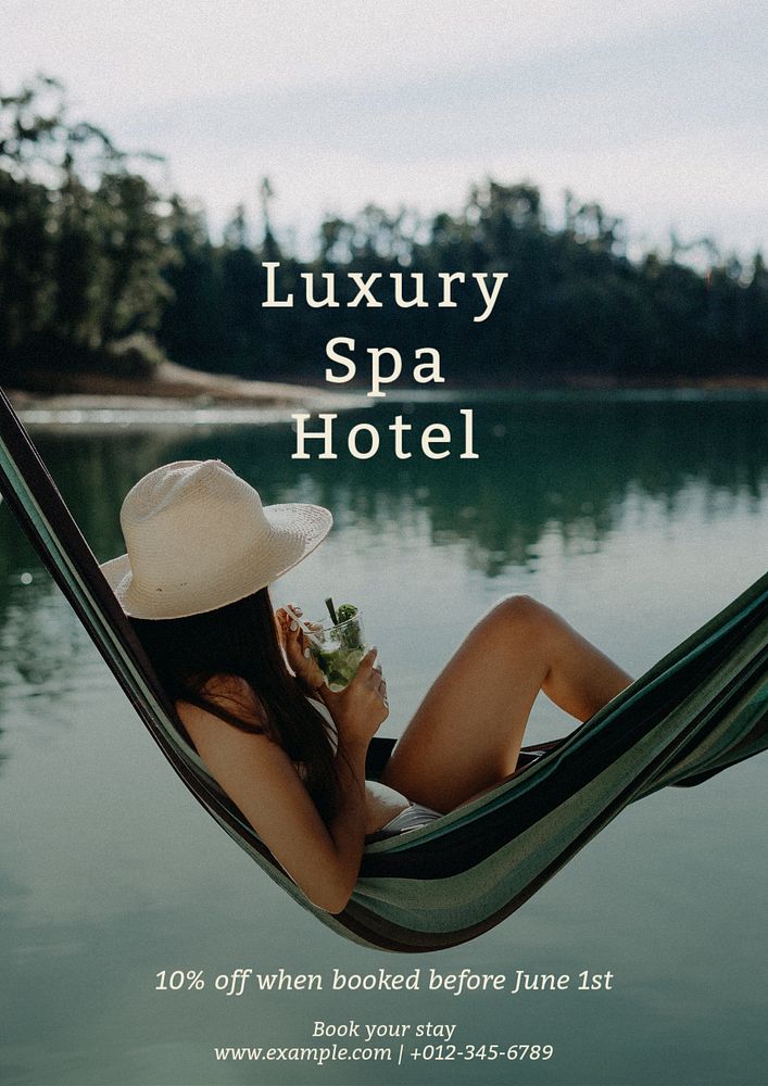 Luxury spa hotel poster template, editable text & design