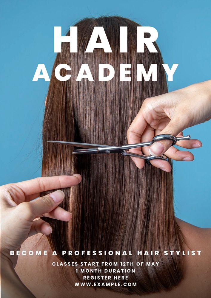 Hair academy poster template, editable text & design