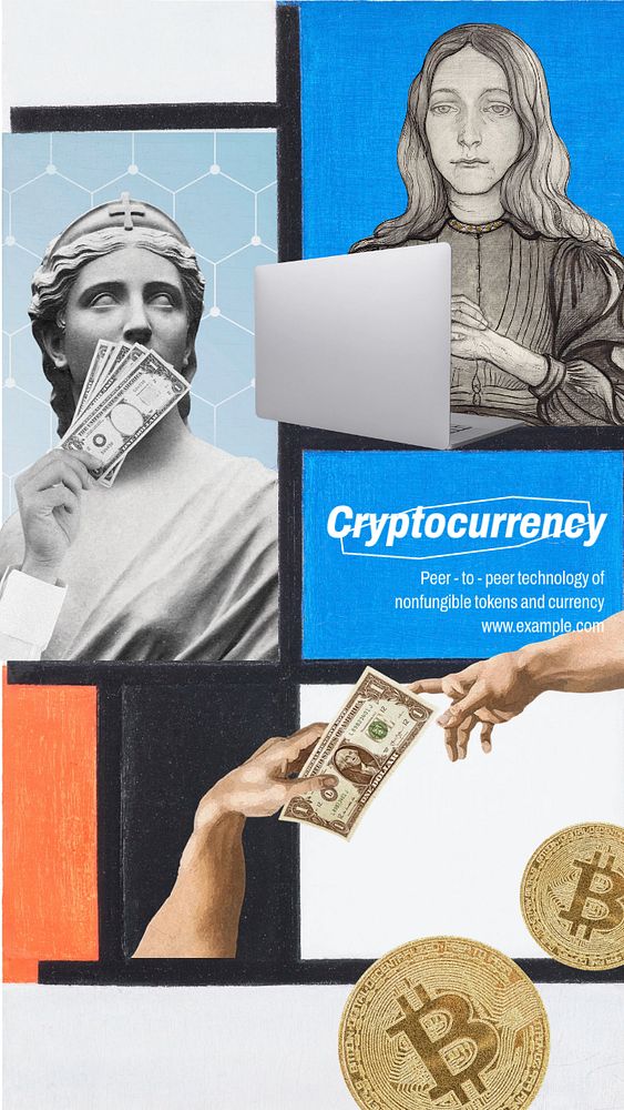 Cryptocurrency aesthetic Instagram story template, vintage artworks remix