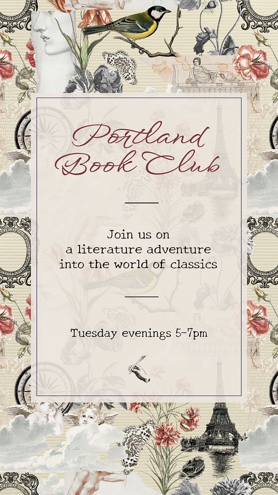 Book club Instagram story template, vintage pattern design