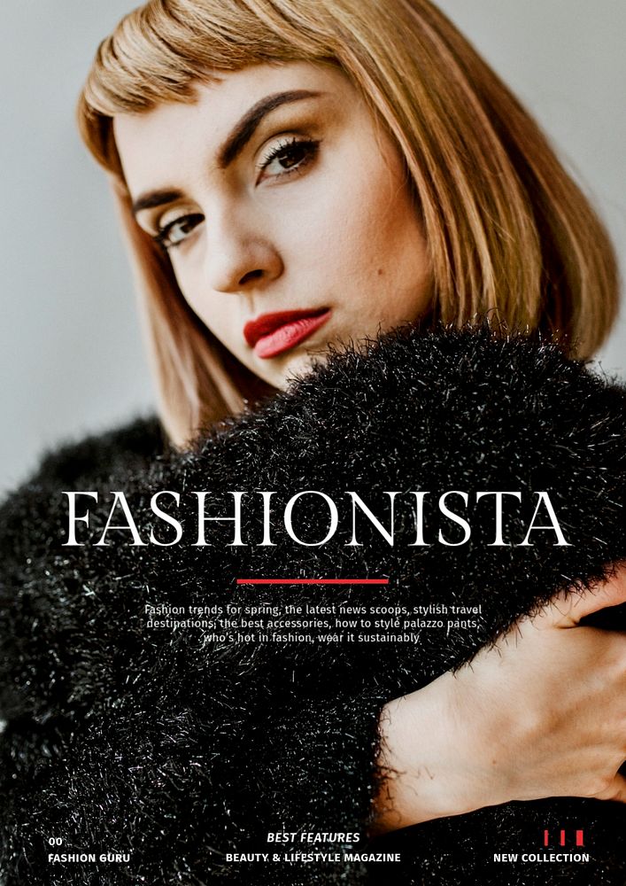 Fashionista magazine editable poster template, blonde model photo