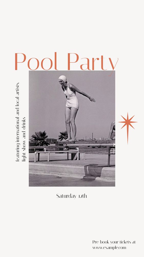 Pool party Instagram story template, editable design