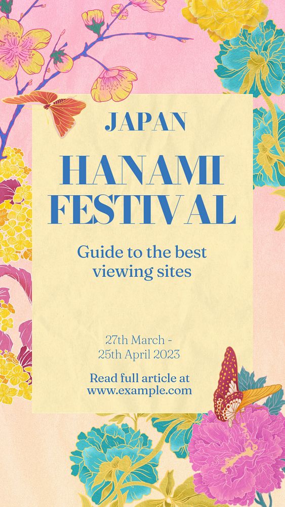 Hanami festival Instagram story template, editable vintage Ukiyo-e art remix