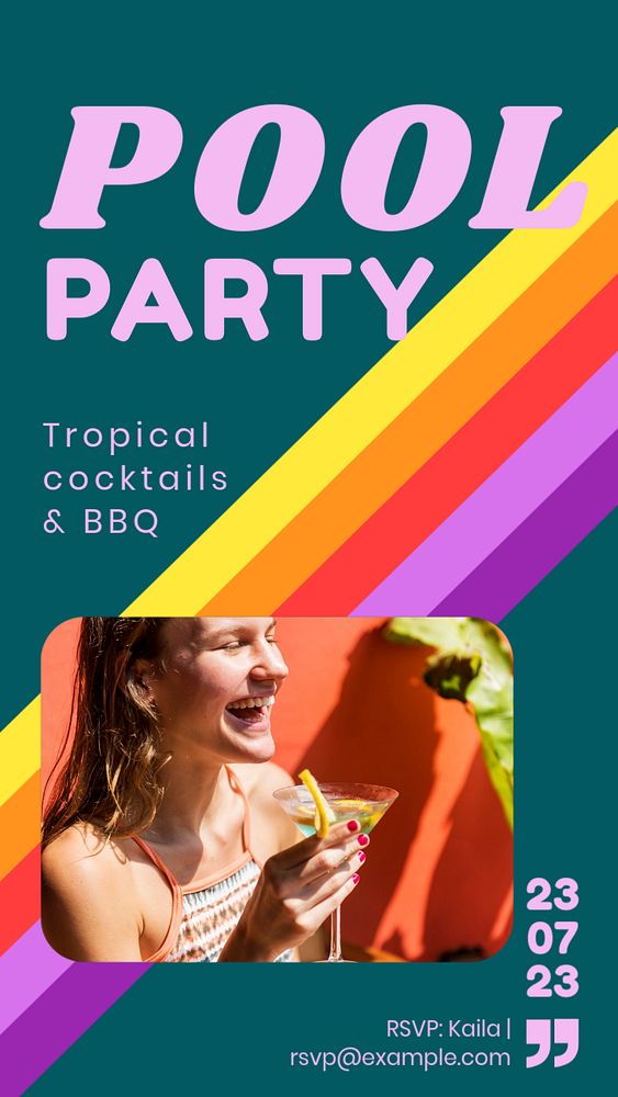 Pool party  Instagram story template, editable design for social media