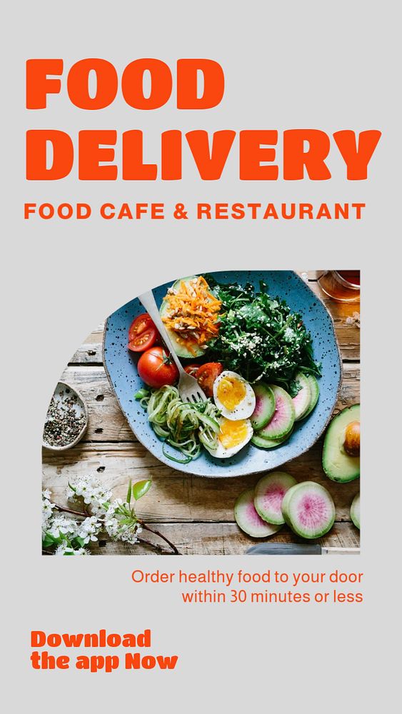 Food delivery  Instagram story template, editable design for social media