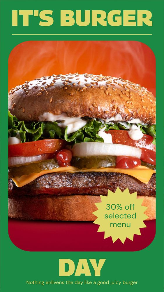 It's burger day  Instagram story template, editable design for social media