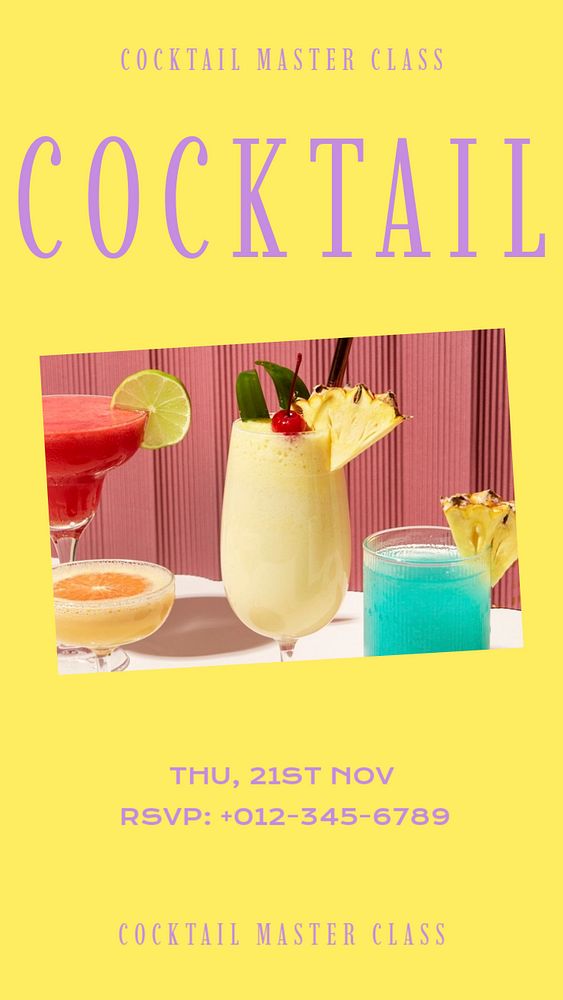 Cocktail master class  Instagram story template, editable design for social media