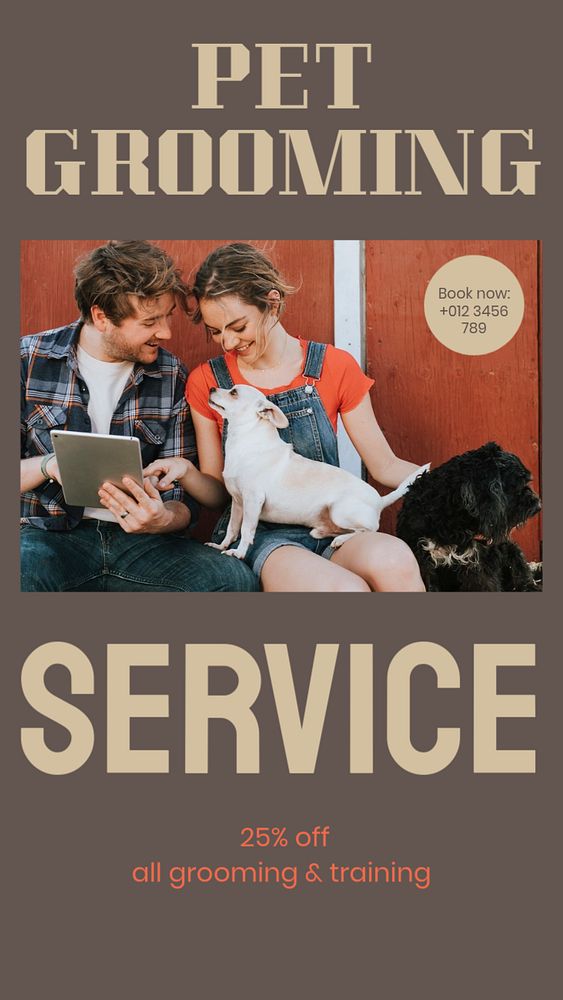 Pet grooming service  Instagram story template, editable design for social media