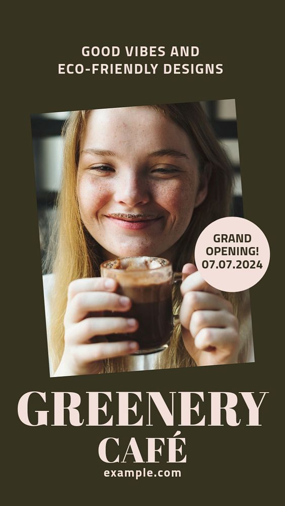 Grand opening greenery cafe  Instagram story template, editable design for social media