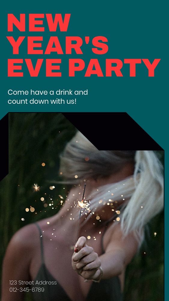 New year's eve party  Instagram story template, editable design for social media