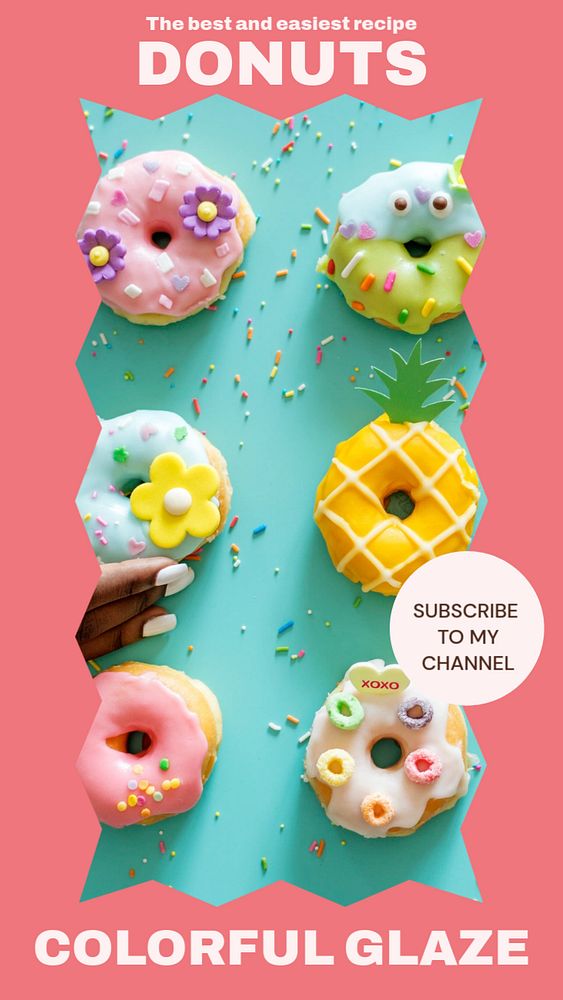 Donut recipe  Instagram story template, editable design for social media