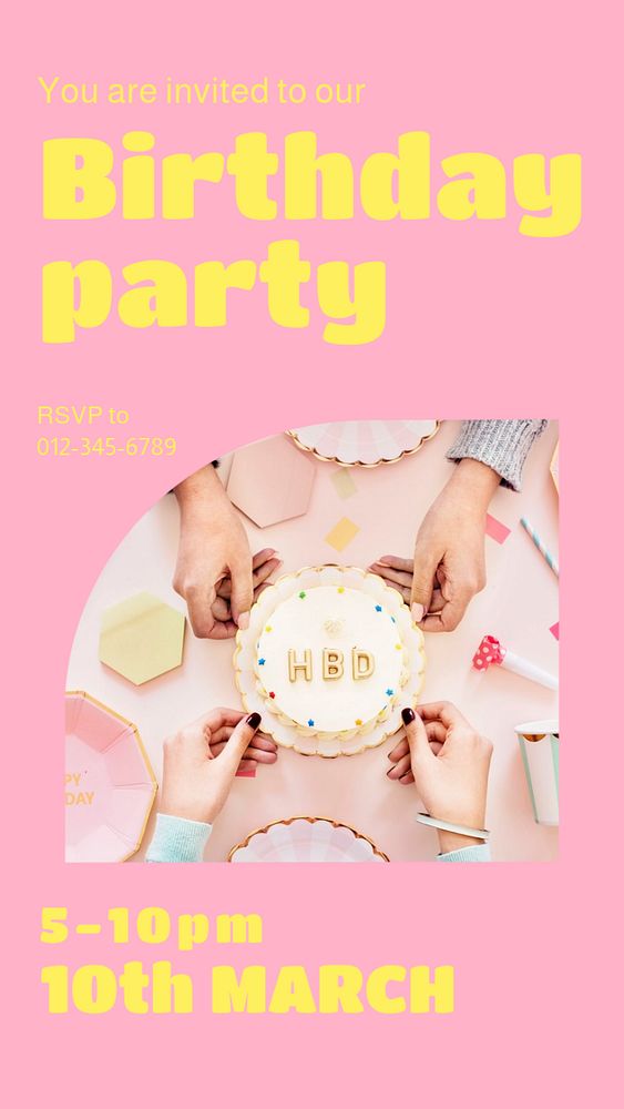 Birthday party invitation  Instagram story template, editable design for social media