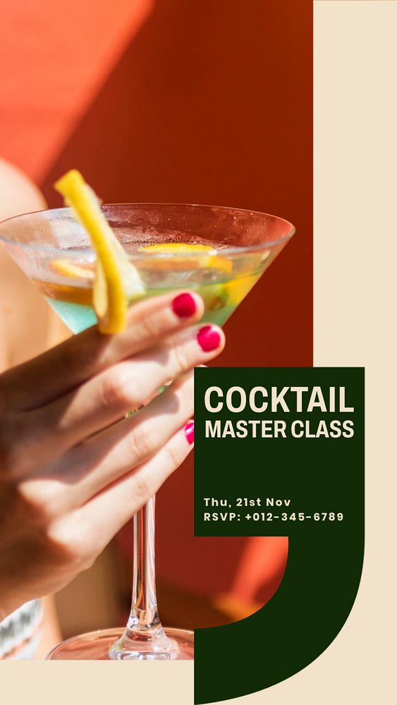 Cocktail master class  Instagram story template, editable design for social media