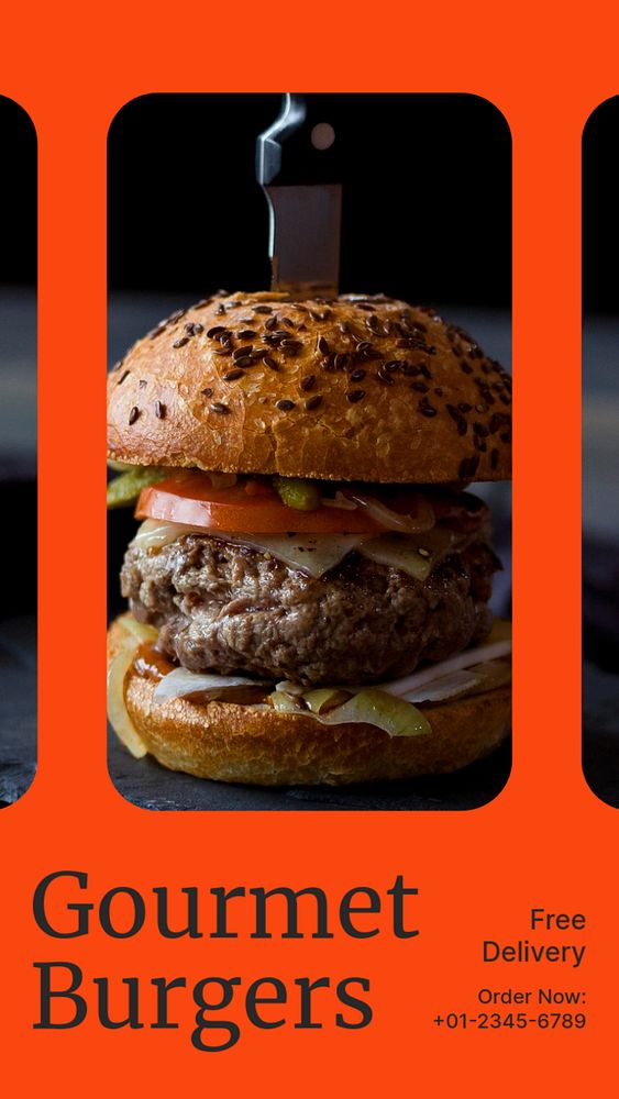 Gourmet burger free delivery  Instagram story template, editable design for social media