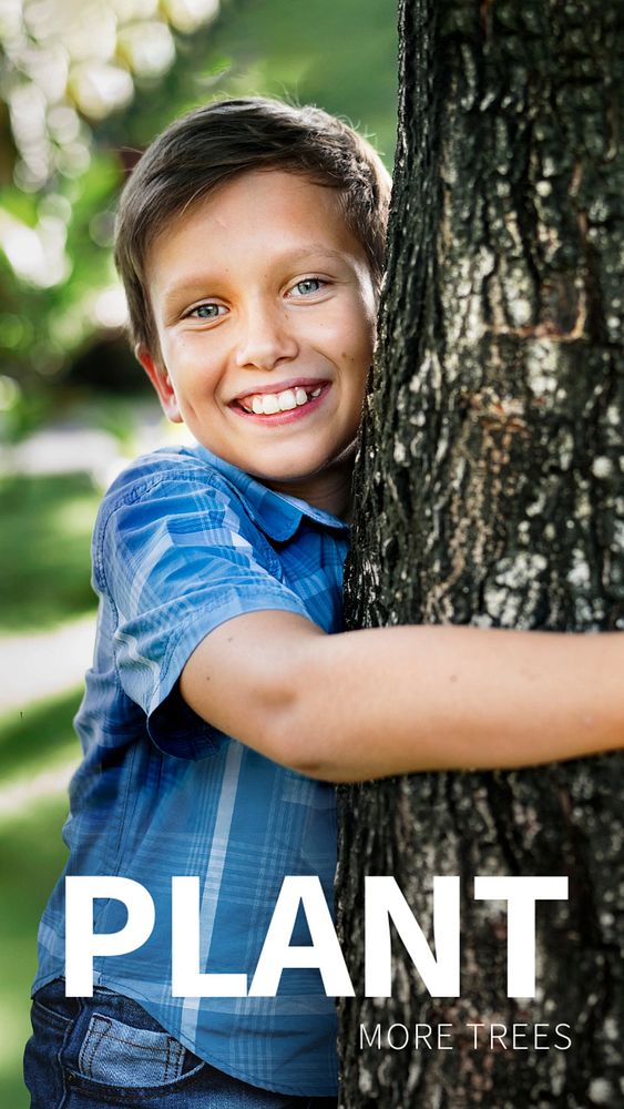 Environment template, Instagram story with child hugging plant