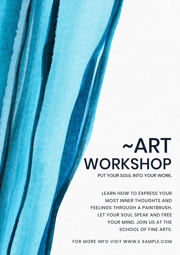 Art workshop poster template, blue watercolor design