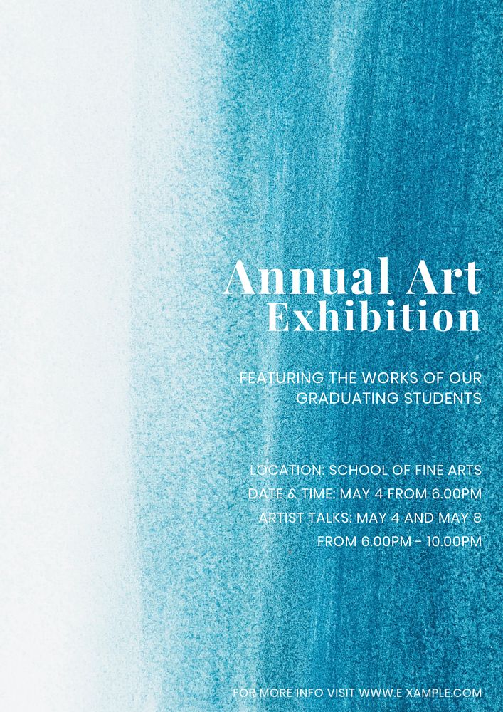 Art exhibition poster template, blue watercolor design