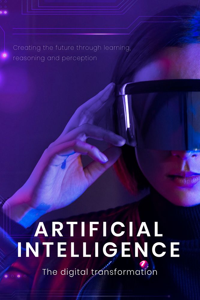 Artificial intelligence Pinterest pin template, editable woman wearing smart glasses