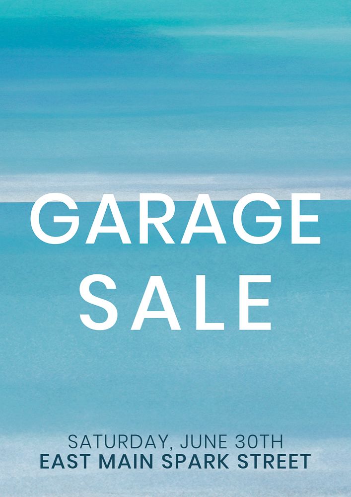 Garage sale poster template, blue watercolor design