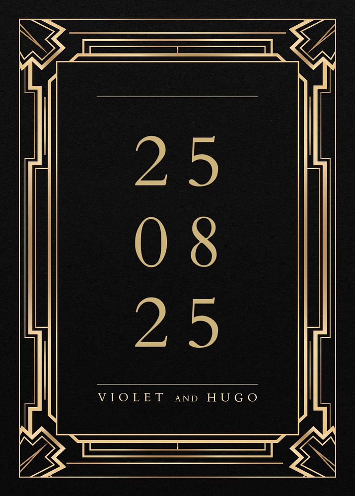 Art deco wedding invitation card template, editable Gatsby design