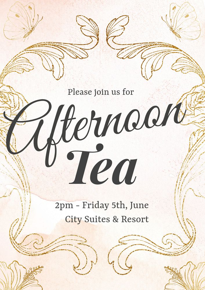 Afternoon tea invitation poster template, editable leaf design