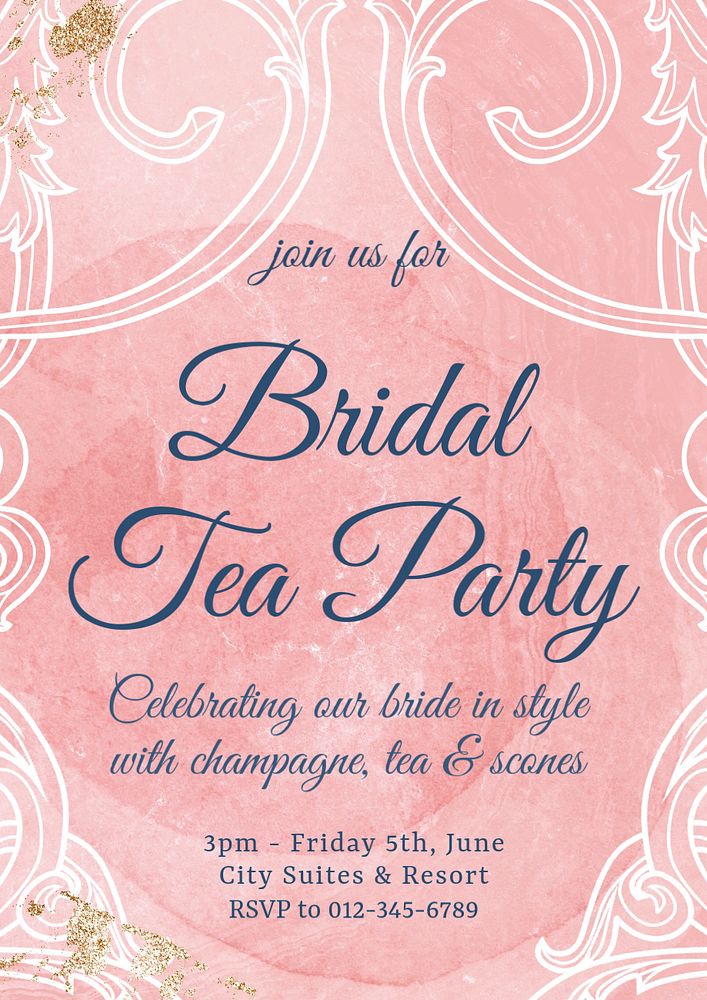 Bridal tea party poster template, editable leaf design