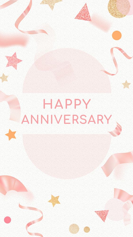 Happy anniversary Instagram story template, editable pink ribbons with confetti