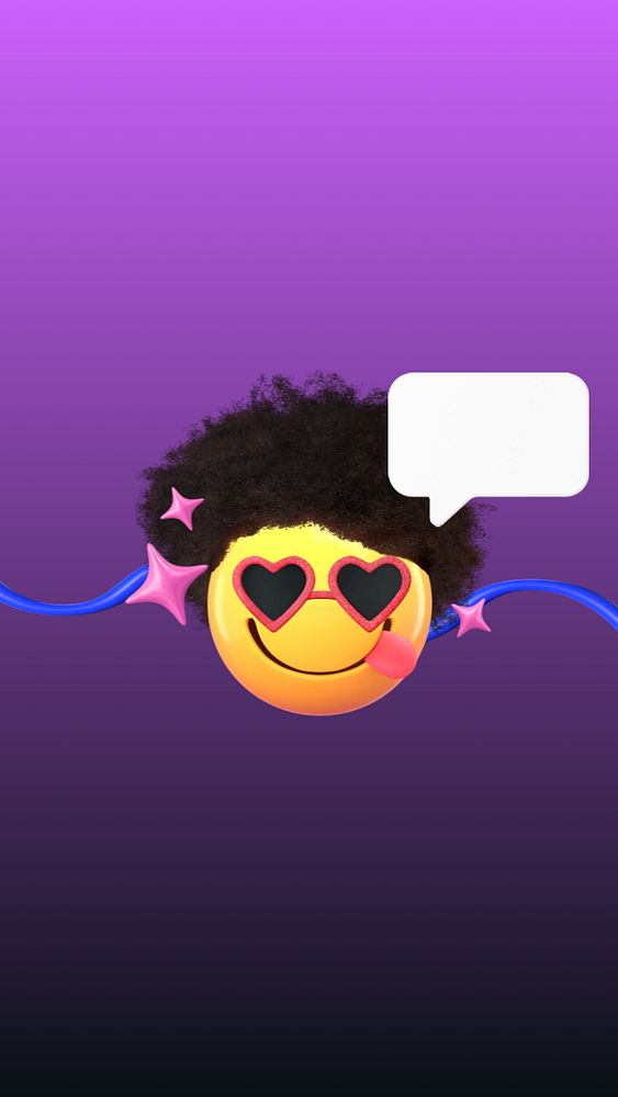 3D Afro emoticon mobile wallpaper, gradient purple background, editable design