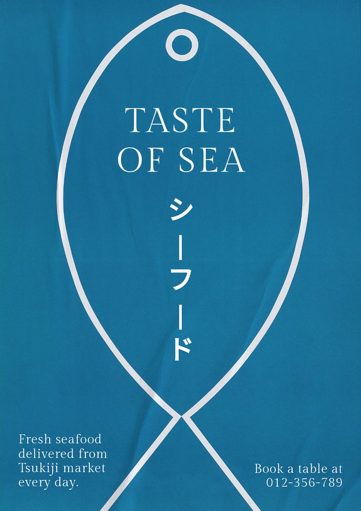 Seafood restaurant poster template, editable blue design. Remixed by rawpixel.