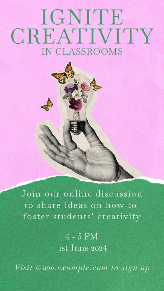 Classroom creativity webinar Instagram story template, editable text & design