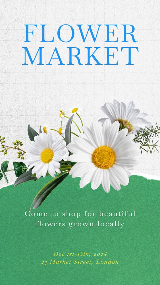 Flower market Instagram story template, editable text & design