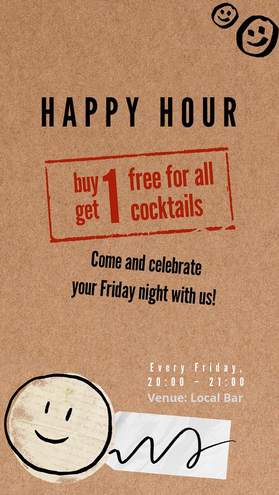 Happy hour Instagram story template, editable design