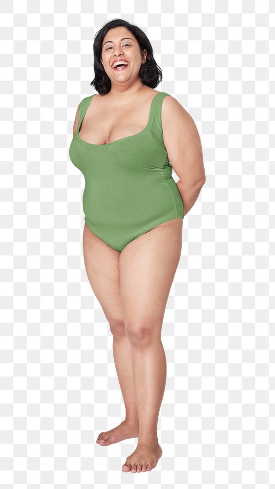 Plus-size swimming suit mockup element, happy woman editable design