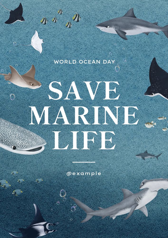 Save marine life poster template, customizable aesthetic paint remix 