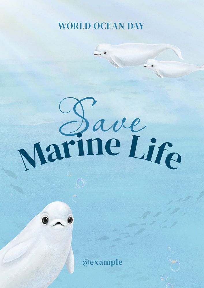 Save marine life poster template, customizable aesthetic paint remix 