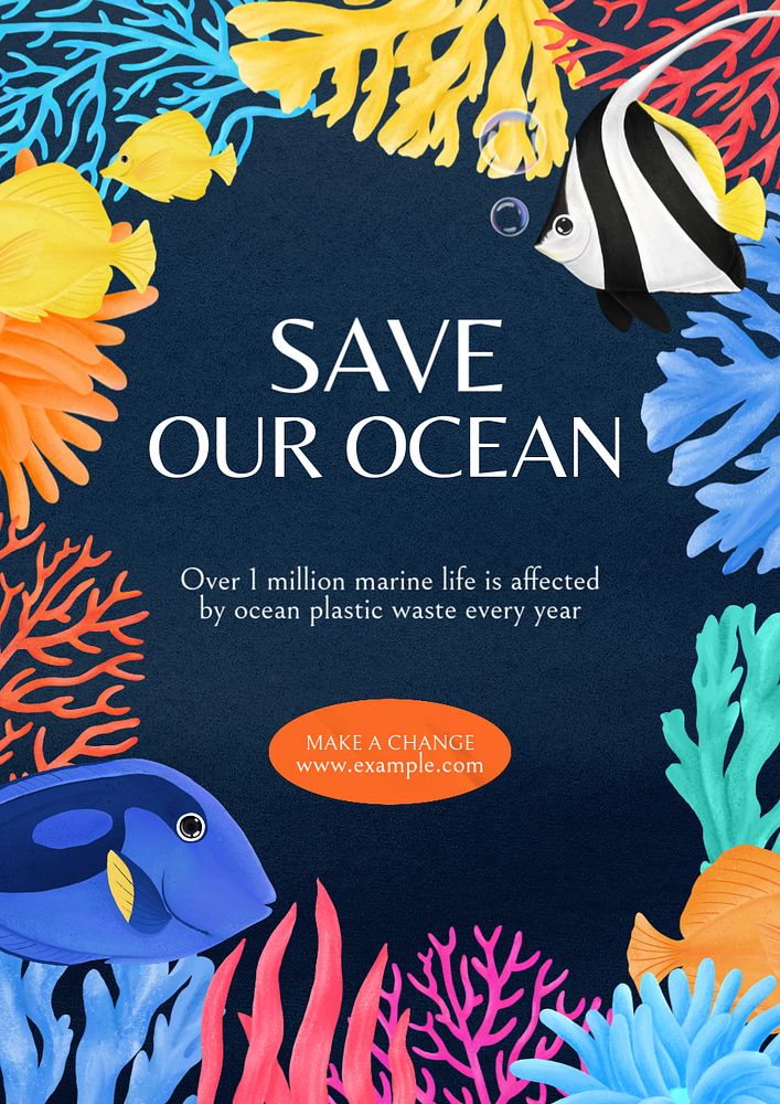 Save oceans poster template, customizable aesthetic paint remix 