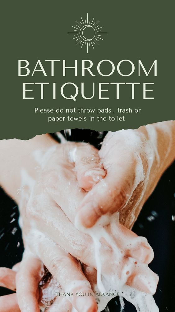 Bathroom etiquette Instagram story template, editable social media design