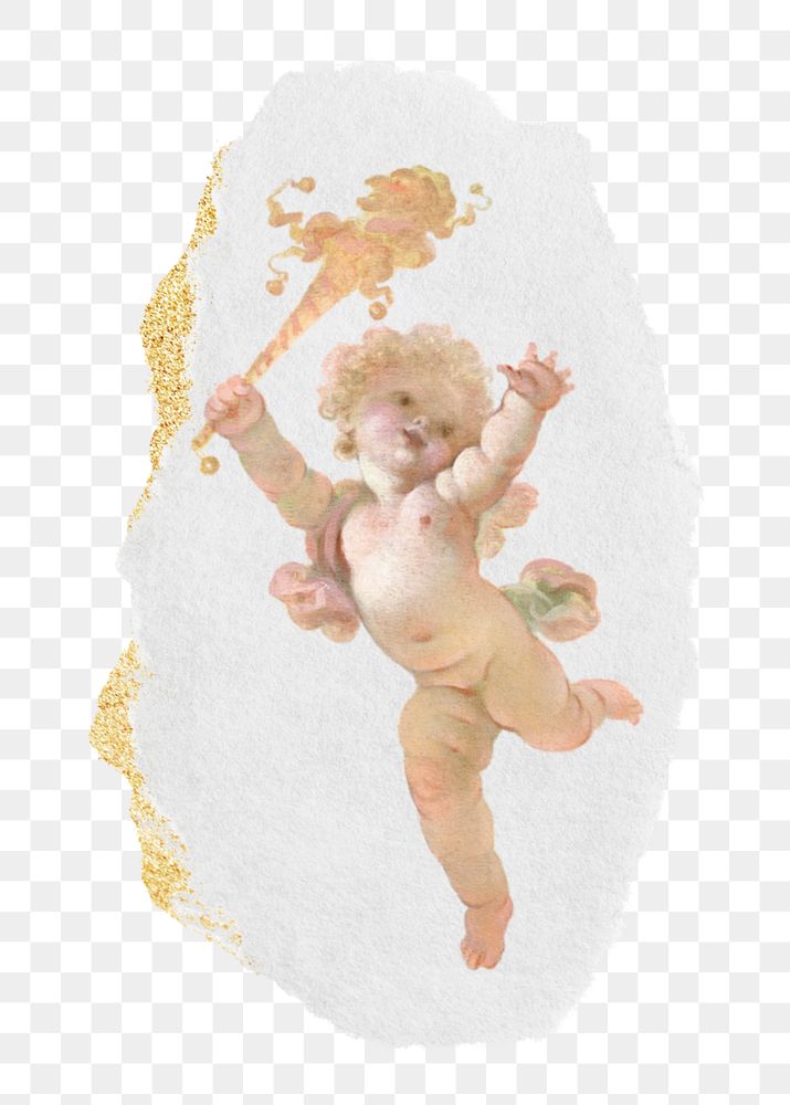 PNG ripped paper mockup element, vintage cherub,  transparent background. Remixed by rawpixel.