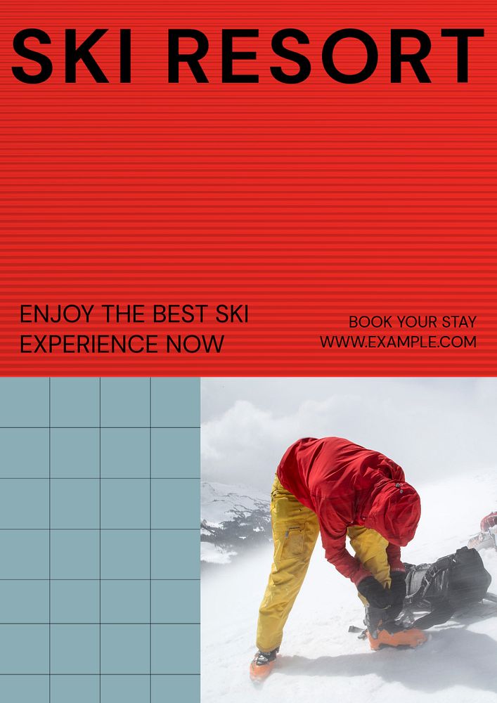 Ski resort poster template, customizable design & text