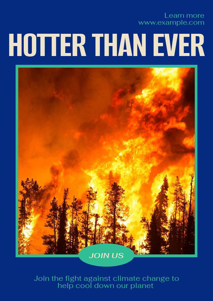 Climate change fire global warming poster template, customizable design & text