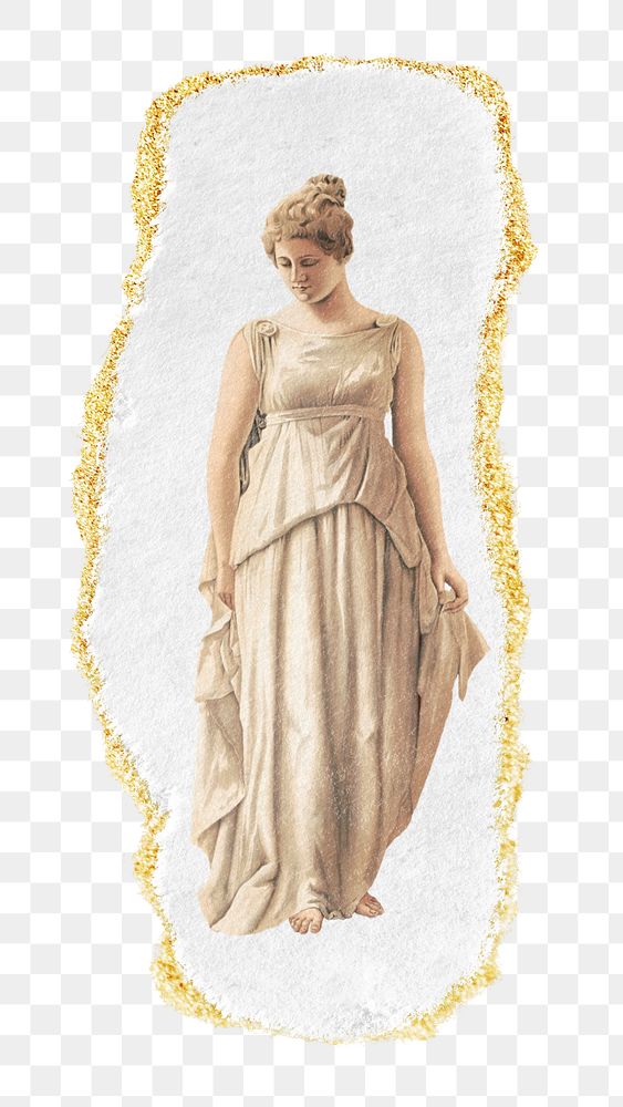 PNG ripped paper mockup element, Greek female statue,  transparent background. Remixed by rawpixel.