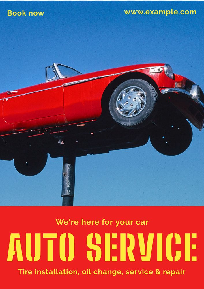 Auto service poster template, customizable design & text