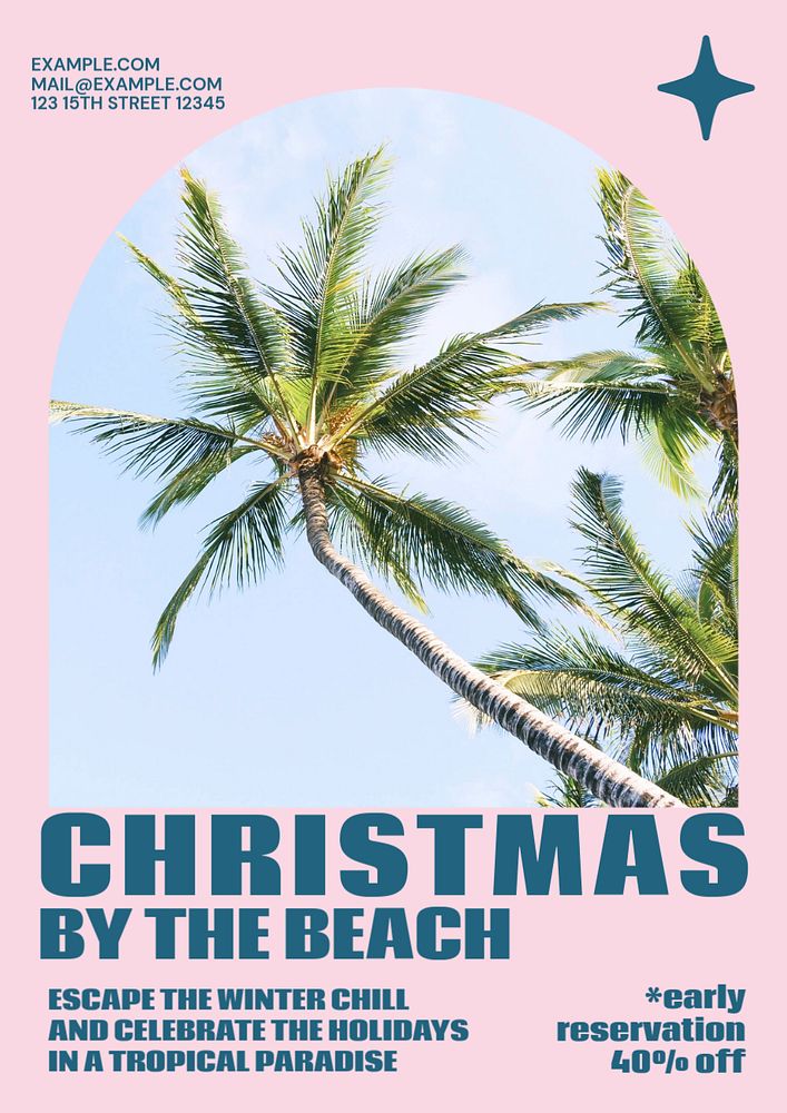 Beach Christmas travel poster template, customizable design & text