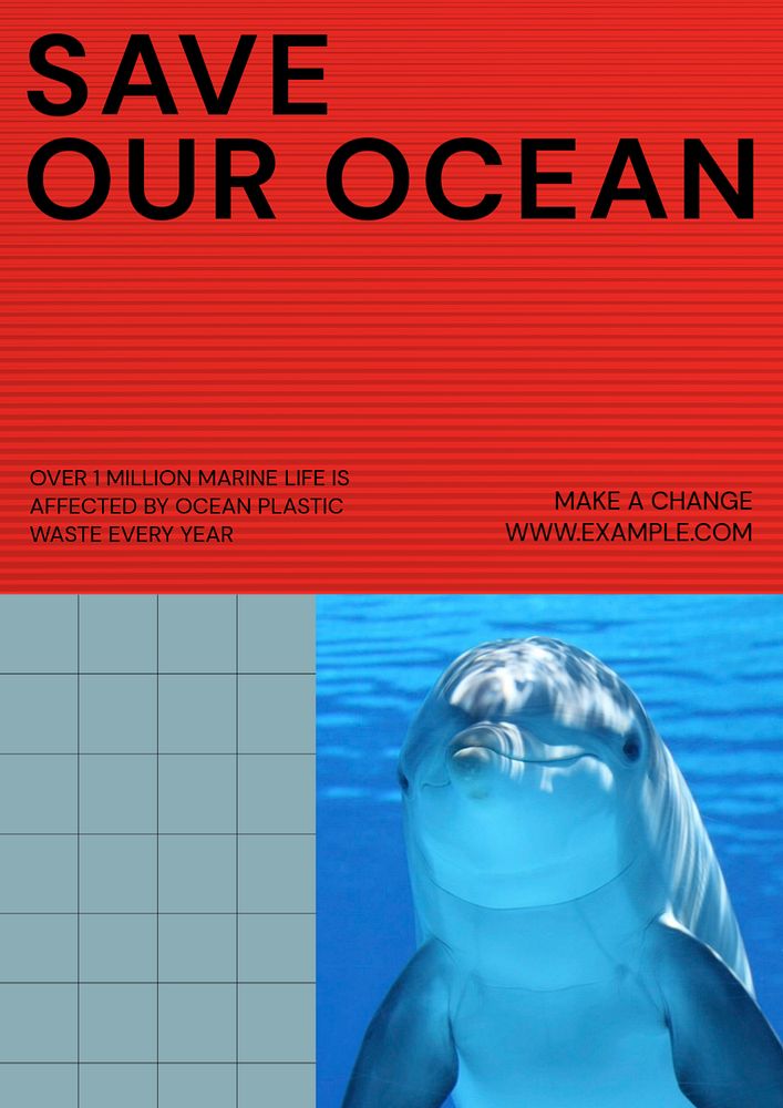 Save ocean poster template, customizable design & text