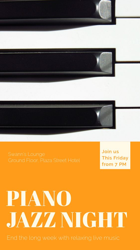 Piano jazz night story template, editable social media design