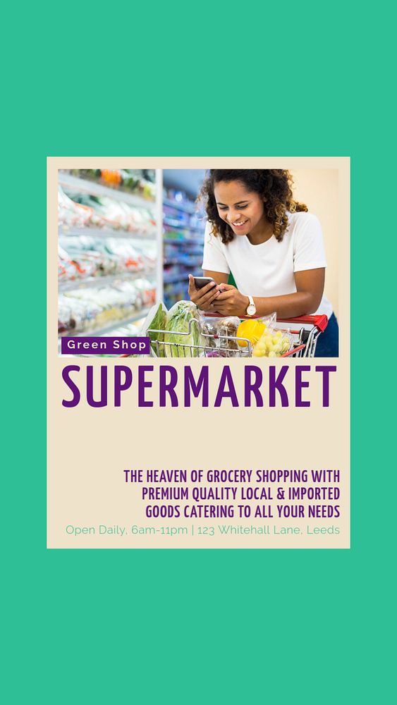 Supermarket story template, editable social media design