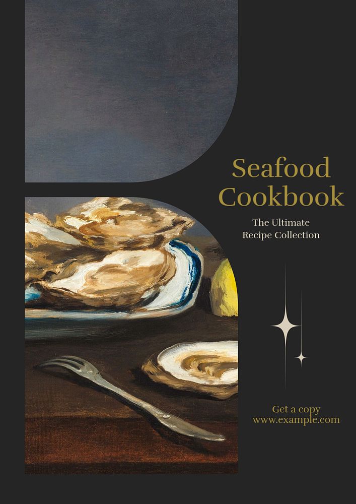 Seafood cookbook poster template, editable text & design