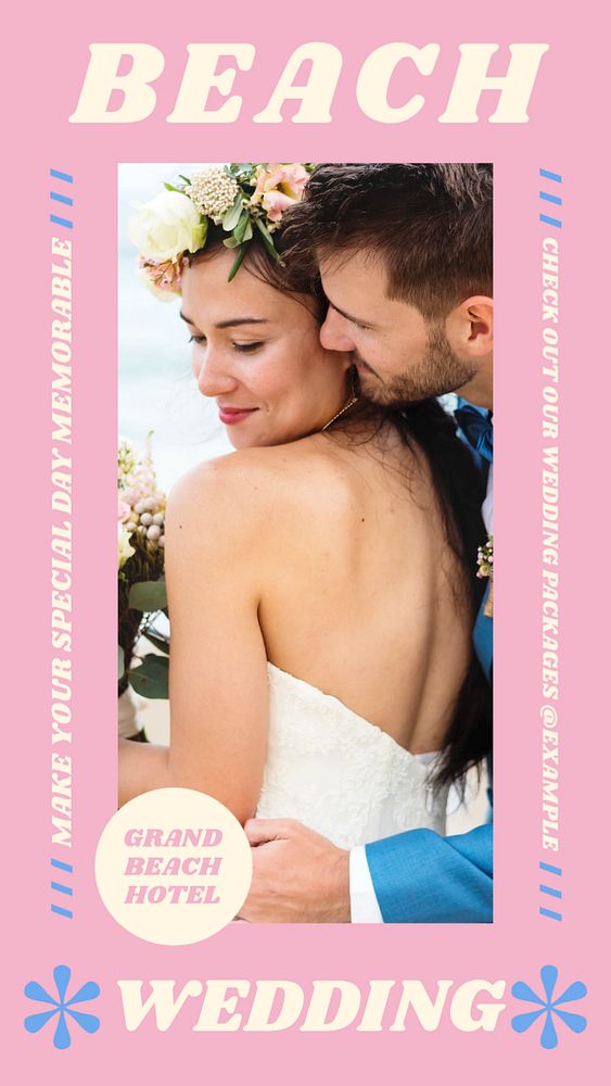 Beach wedding story template, editable social media design